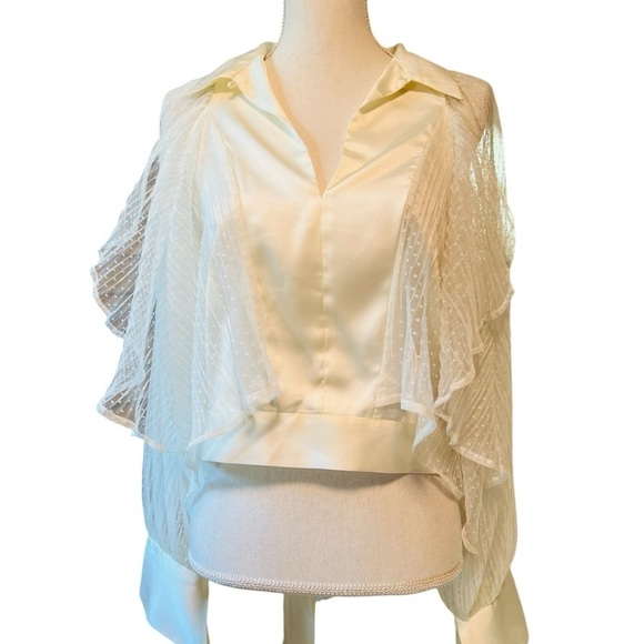 ASOS WOMEN’S BEAUTIFUL WHITE LONG SHEER SLEEVES V NECKLINE TOP SIZE 12 - Picture 2 of 13